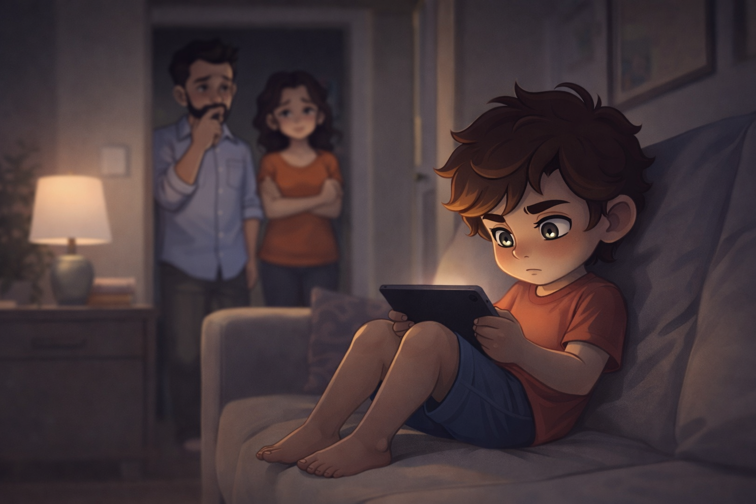 Family at home during COVID lockdown concerned about screen time